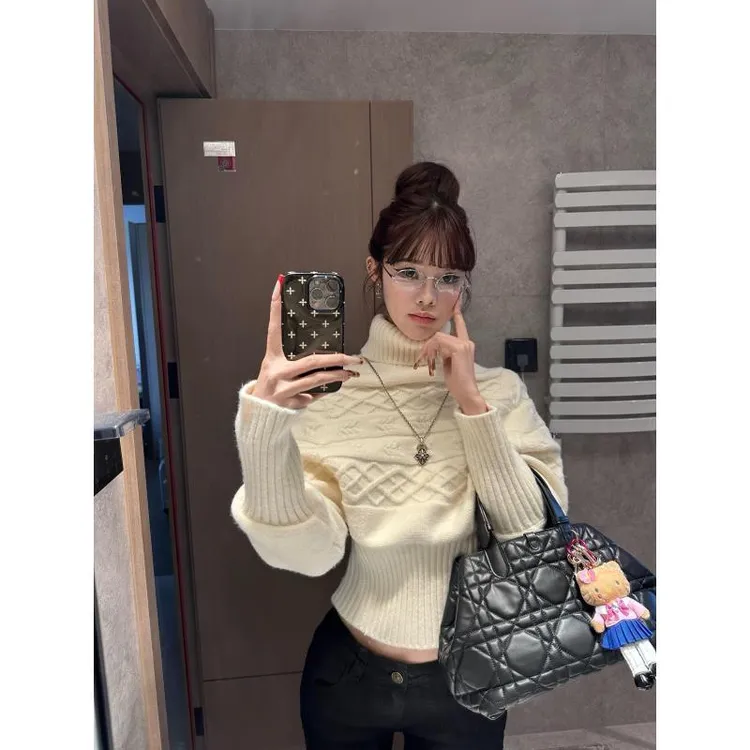 秋冬高领收腰上衣慵懒高级感显瘦气质针织衫#X003