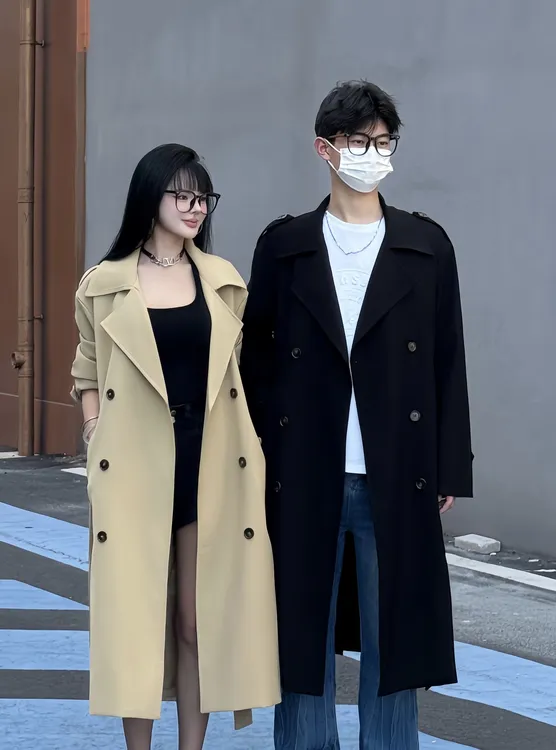 情侣秋冬宽松中长款英伦韩版男女过膝长款百搭外套风衣