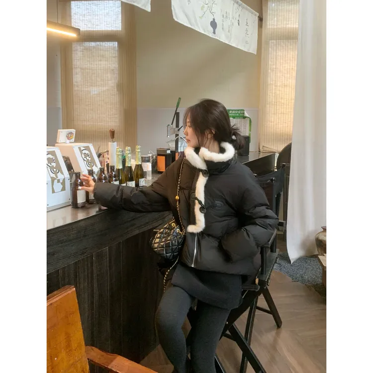 切糕自制【行云流水】小个子秋冬女设计感牛角扣鸭绒羽绒服