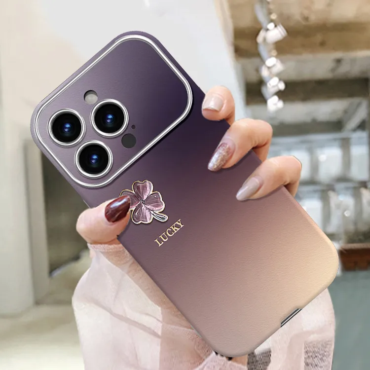 适用苹果17promax绛紫四叶草手机壳iphone15pro新款简约15por软套
