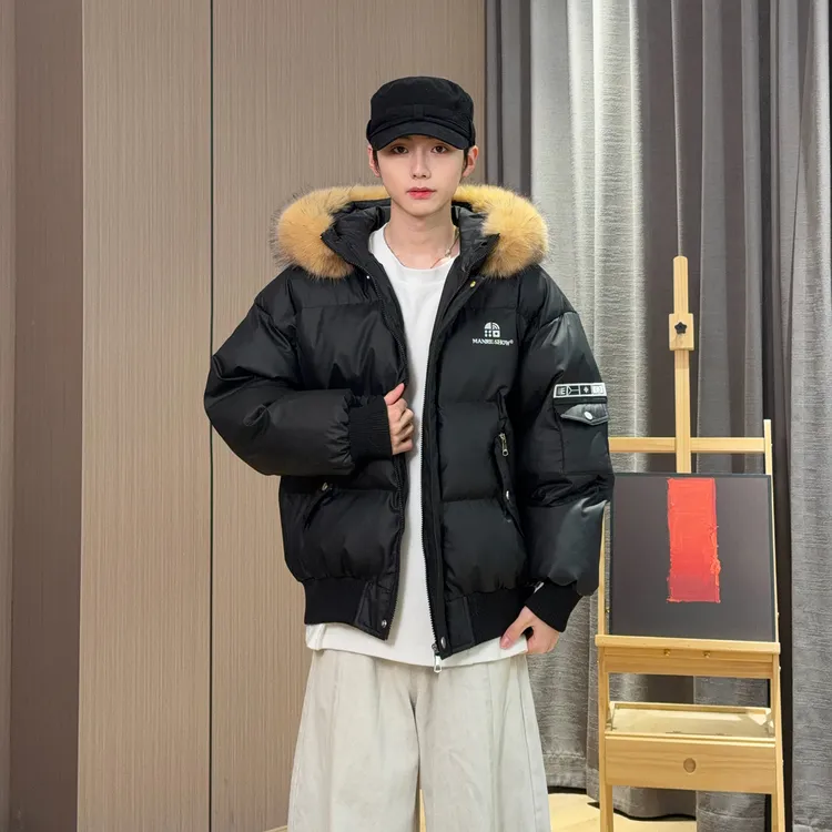 MANRE SHOW【加厚加宽毛领】可拆卸连帽PU皮棉服男女款保暖潮流棉衣