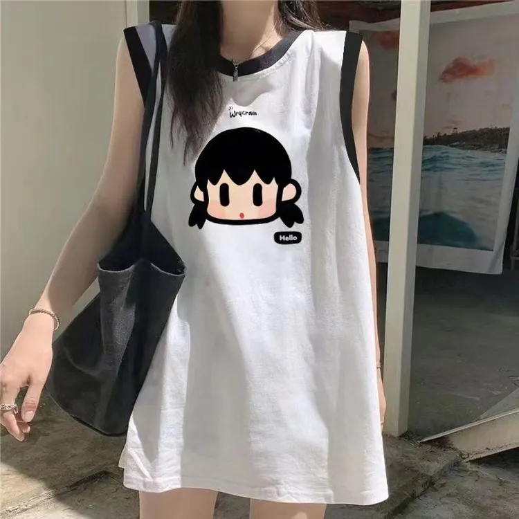 美式潮流款无袖背心胖MM百搭大码女装高街2-300斤夏季宽松短袖t恤