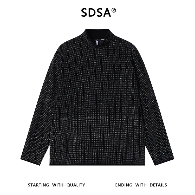 SDSA男士秋冬新款痞帅男装潮牌满印滴胶半高领长袖T恤百搭时尚潮