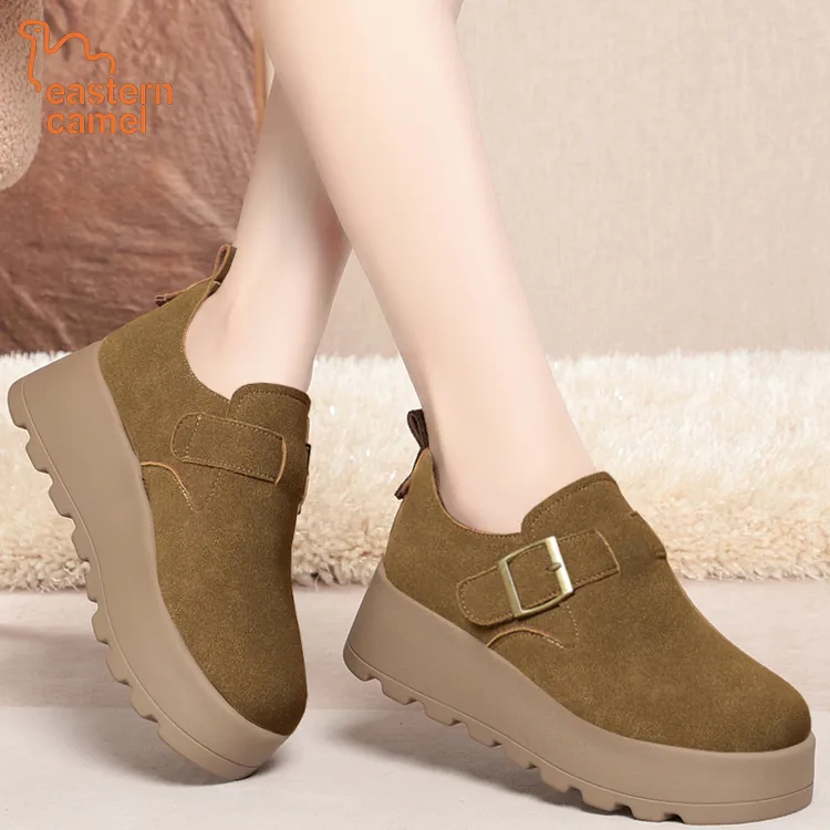东方骆驼厚底勃肯单鞋女士鞋春秋新款增高休闲乐福鞋百搭款女士鞋