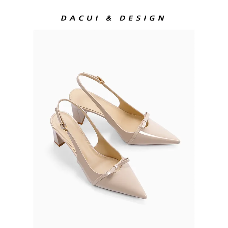 省心穿搭欧若风尖头高跟鞋女外穿不累脚浅口鞋蝴蝶结V口包头凉鞋