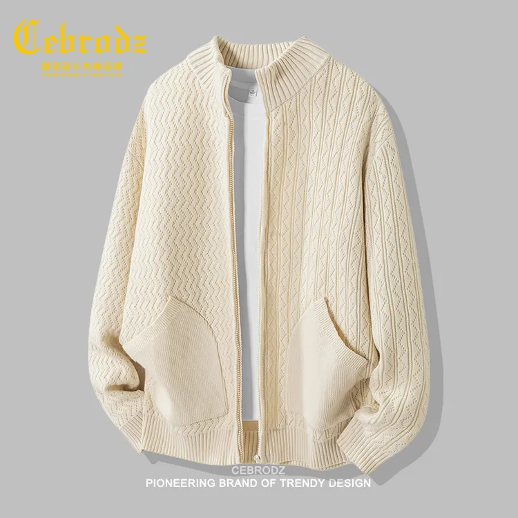 法国Cebrodz秋冬新款半高领毛衣外套男款松弛感拉链开衫针织衫男