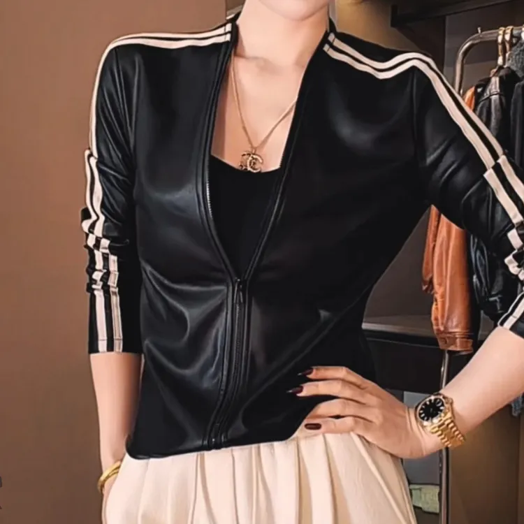 加绒pu皮外套修身显瘦拉链小衫上衣女秋冬2026新款韩版休闲短外套