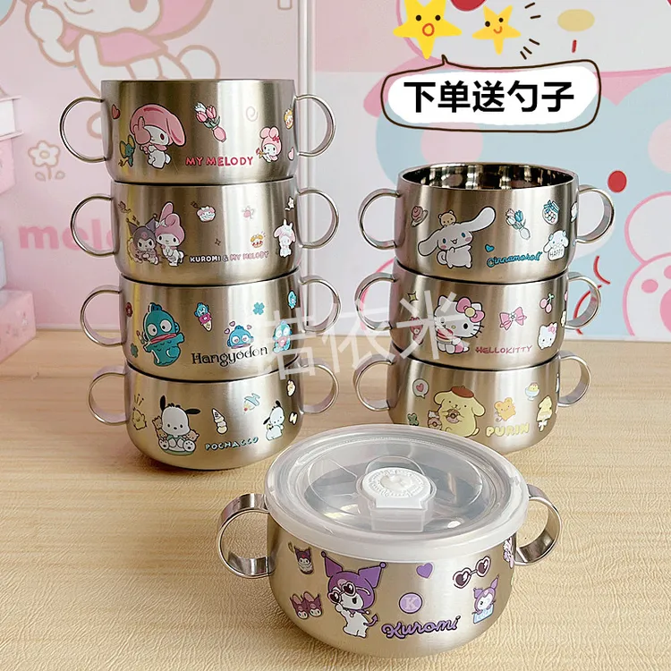 卡通316不锈钢儿童碗有盖双耳食品级防烫双层宝宝隔热防摔辅食碗