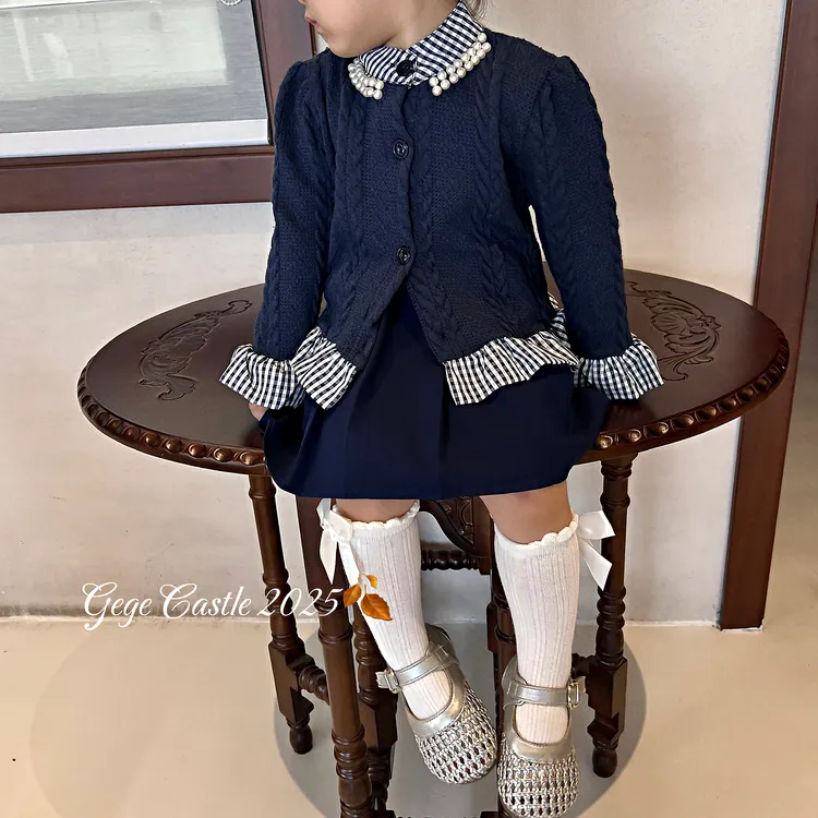 韩版童装2025新款秋季女童学院风针织开衫洋气百褶半身裙两件套潮