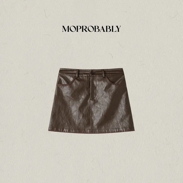 Moprobably李予诺「特密裙」时尚气质辣妹百搭PU皮半身裙L5384001
