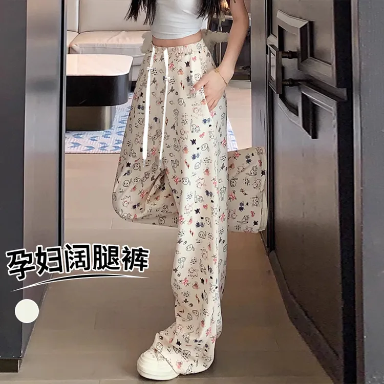 孕妇裤2025爆款设计感小狗印花裤子春季外穿高腰显瘦阔腿长裤春装