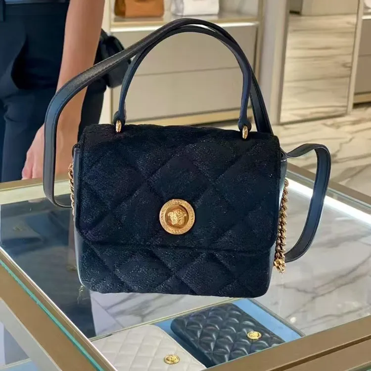 未使用 VERSACE/范思哲 【国现】女包小香风格纹翻盖手提单肩斜挎包
