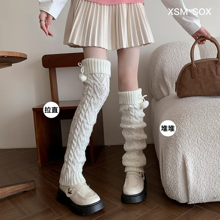 【超级宽松】白色70厘米翻边加厚毛球球过膝袜套可堆堆秋冬小腿腿套