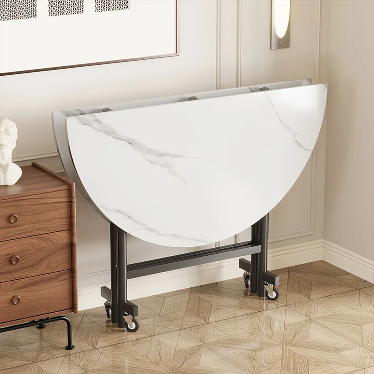 两折叠多功能家用折叠桌现代简约可移动小户型加厚餐桌转盘大圆桌