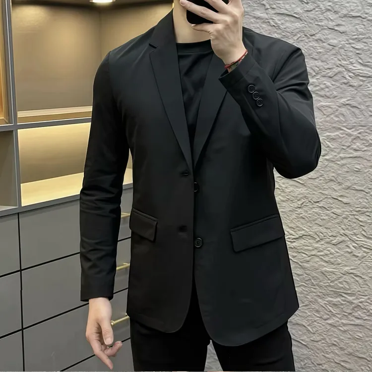 2025秋季韩版男士休闲简约西服外套时尚百搭休闲修身纯色商务西装