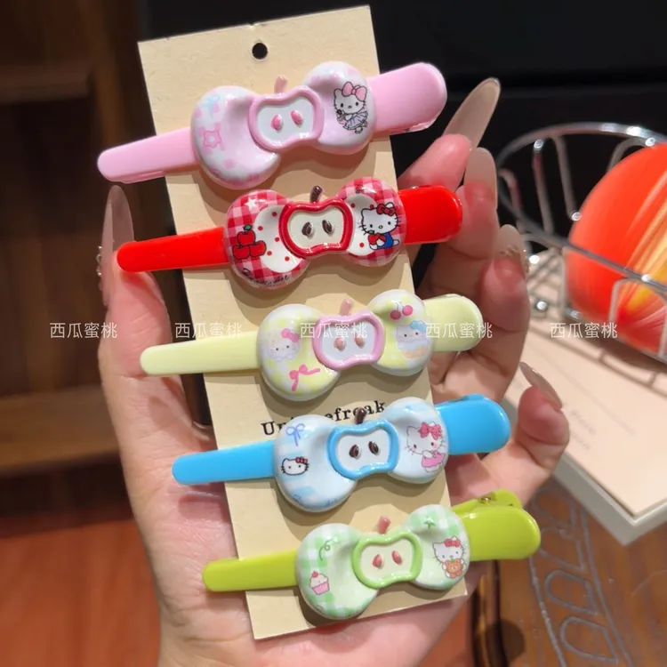 奶油苹果格纹发夹可爱ins甜美鸭嘴夹百搭少女卡通刘海ins头饰新款