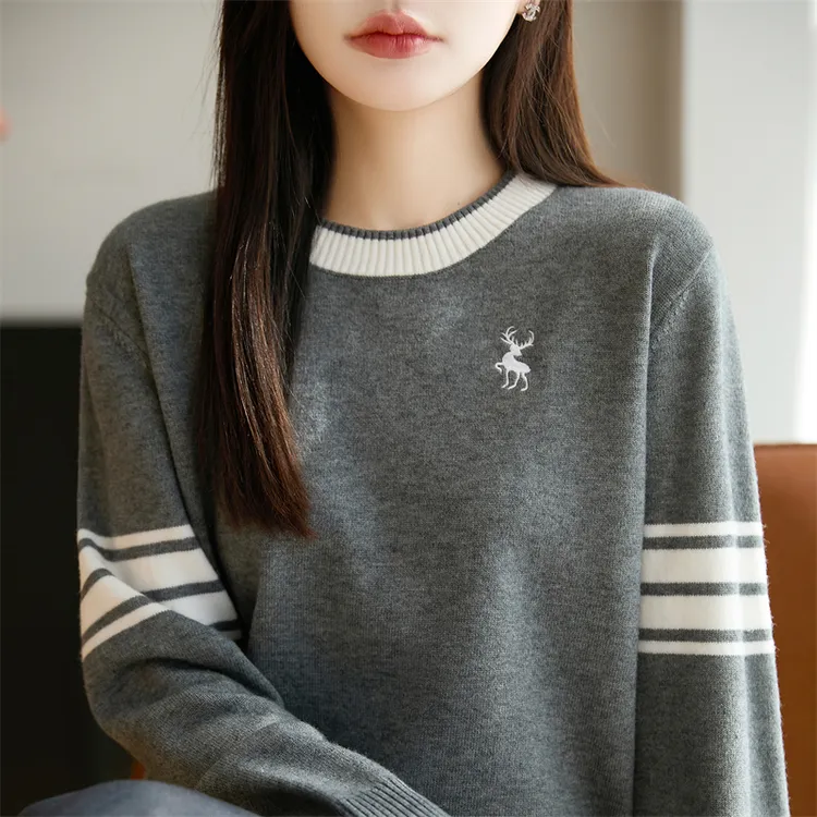 品牌女装正品秋冬新款圆领长袖套头针织衫时尚休闲打底衫毛衣百搭