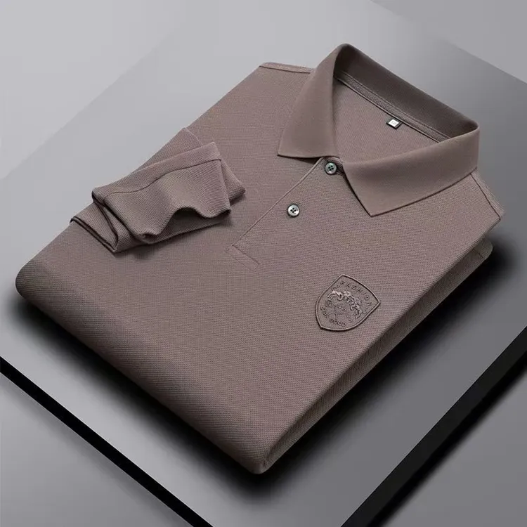 春秋款男士长袖t恤POLO衫打底翻领高级刺绣休闲商务百搭T恤上衣