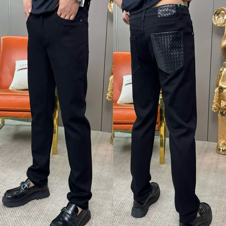 【拼皮兜】秋冬轻奢男士直筒牛仔裤莱赛尔防褪色黑色修身直筒牛仔裤