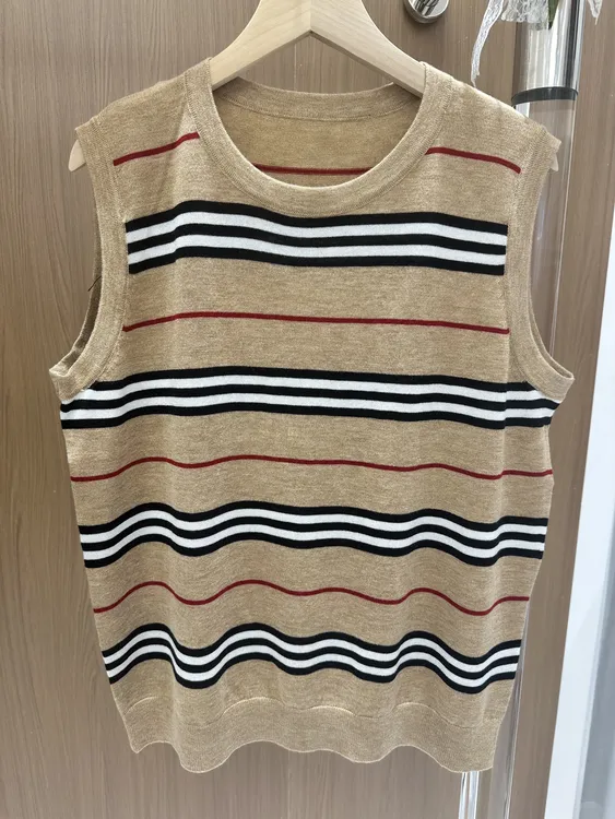 条纹无袖方领夏季套头款毛针织衫经典针织衫休闲风