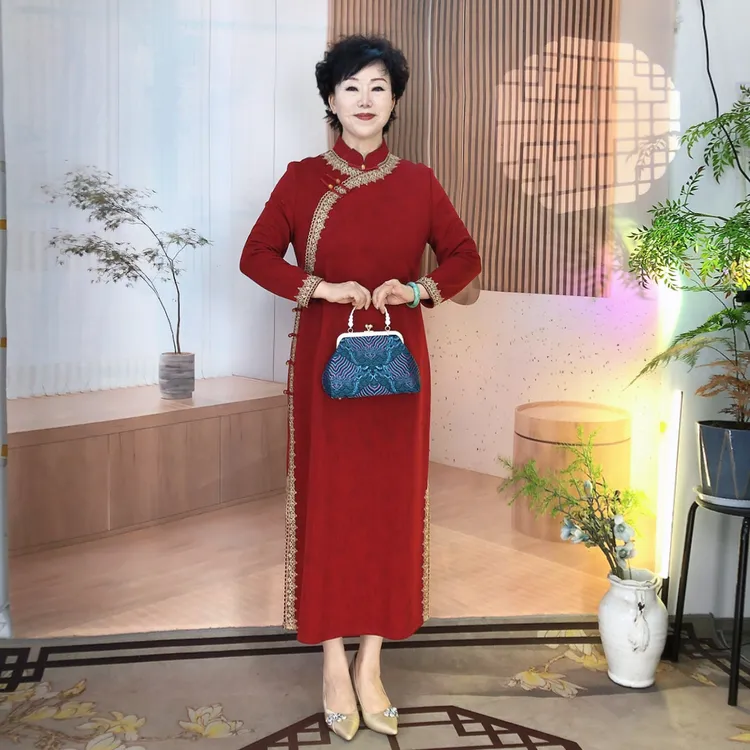 【欢喜连连】秋冬大码红色旗袍喜婆婆喜妈妈中国风网红婚庆婚礼蕾丝