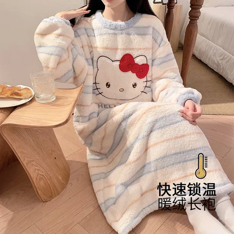 珊瑚绒加肥加大码长款可爱胖mm200斤睡裙女秋冬季法兰绒加厚睡衣