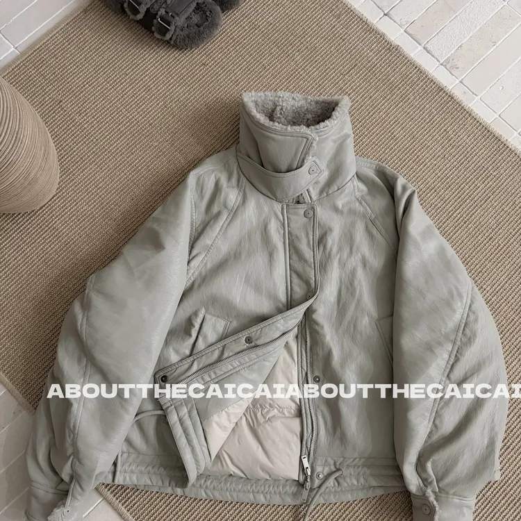 CAICAI毛领派克皮衣90白鸭绒羽绒服女冬季韩系简约保暖外套2667