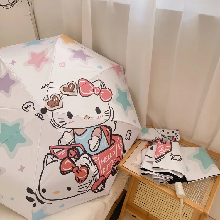 HelloKitty全自动晴雨伞可爱卡通学生黑胶防晒防紫外线太阳伞萌