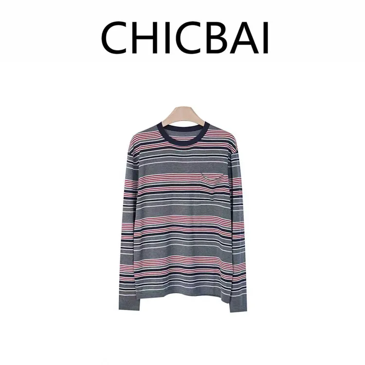 CHICBAI 叠韵条纹肌理再生纤维与醋酯织就的多巴胺T恤