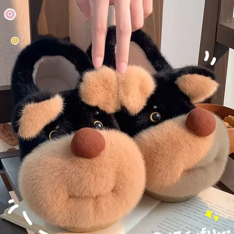 可爱网红蜜蜂狗新款ins保暖厚底居家棉鞋外穿卡通棉拖鞋女士冬季