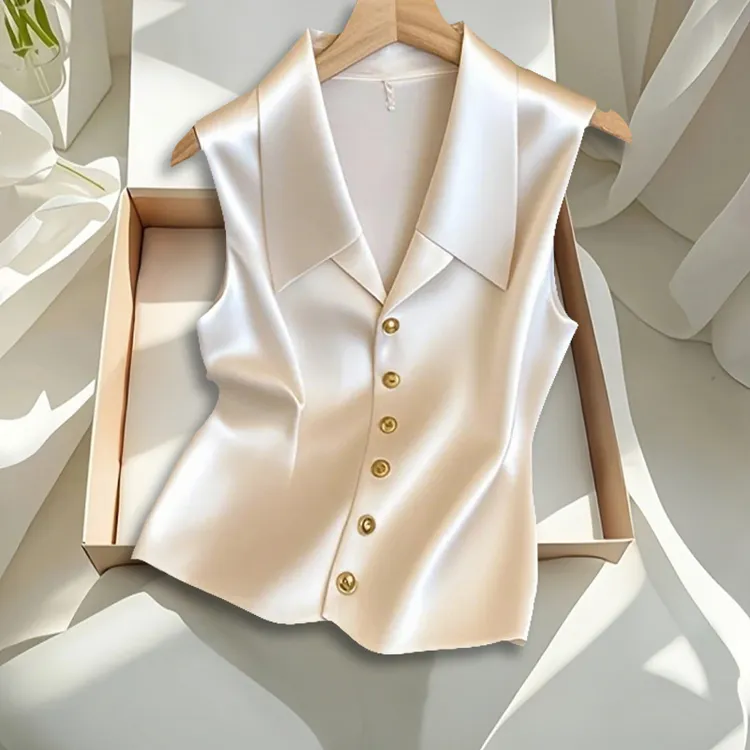 韩系chic绝美白色V领无袖马甲背心女2025夏季新款轻奢高级感上衣