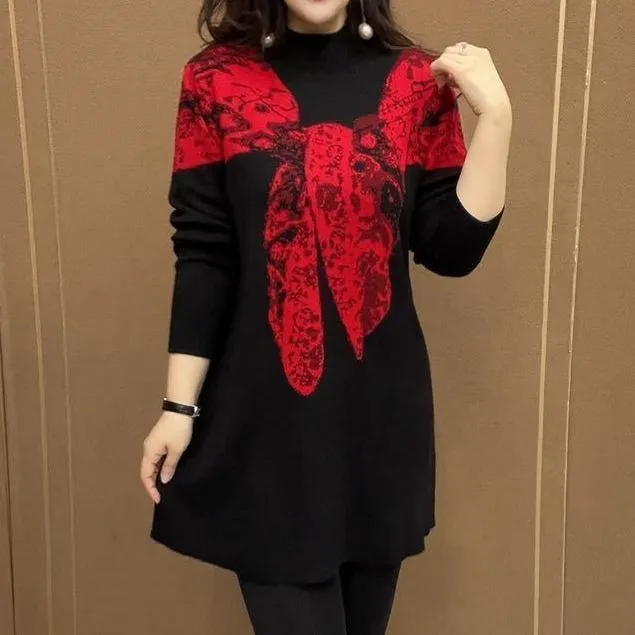 时尚宽松气质韩版时髦高档针织裙春季遮肉洋气新款妈妈中长款毛衣