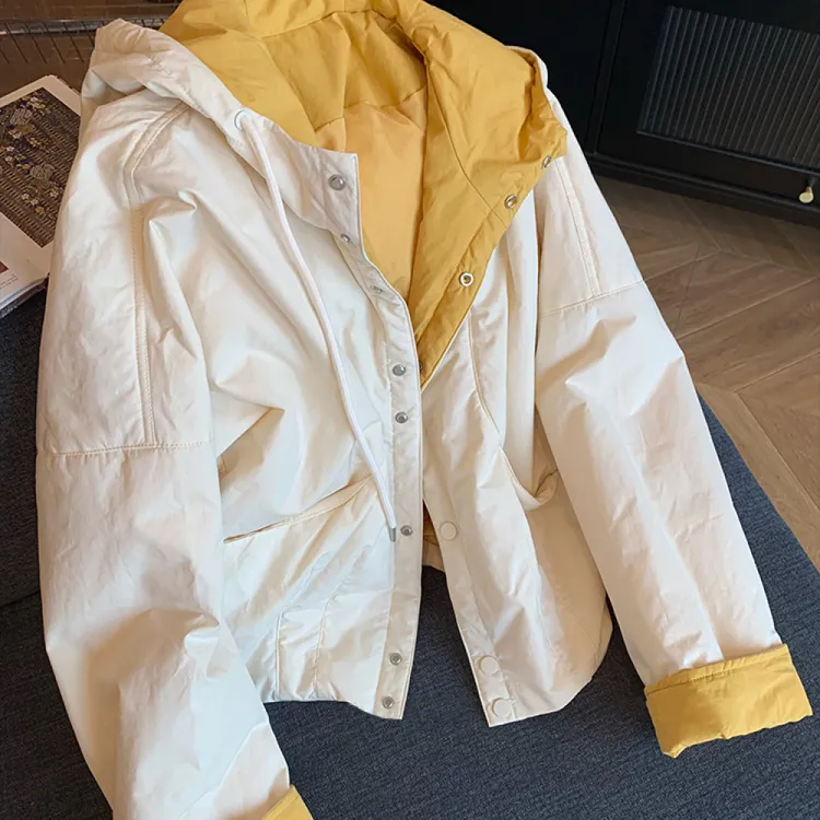 小众设计感别致撞色连帽棉服外套2025秋冬宽松慵懒风宽松显瘦棉衣