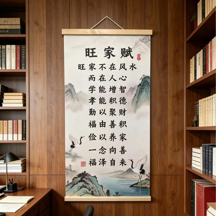 【新款旺家赋】家规挂画书房客厅沙发背景墙装饰画励志实木挂轴画商品图