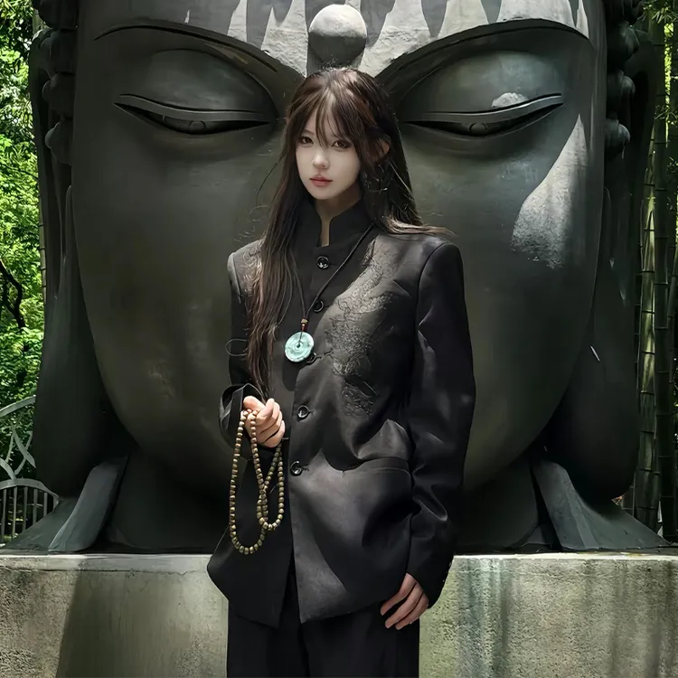 新中式男装中国风龙纹立领外套男高级感秋季潮牌垫肩夹克中山唐装