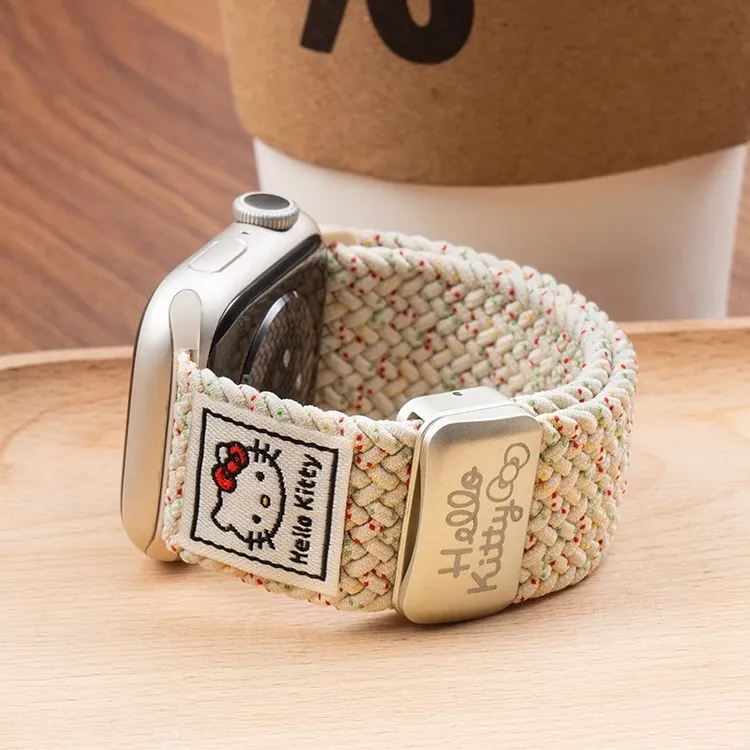 适用苹果手表S10新款可爱KT猫iwatchS9编织尼龙S8高级感S7表带SE