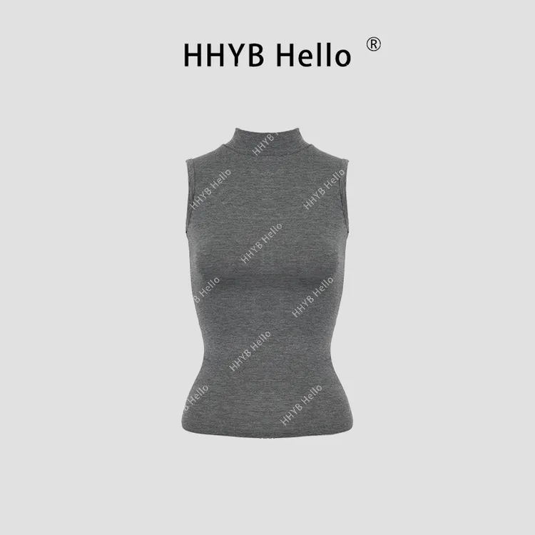 HHYB Hello夏季新款气质百搭无袖半高领修身显瘦背心 253025