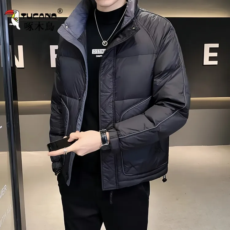 啄木鳥冬季商务休闲百搭防寒服男士新款时尚立领修身夹克棉衣服男