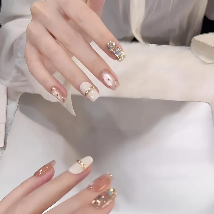 【粉金猫眼】秋日高级裸色猫眼美甲穿戴甲短款气质显白手工穿戴甲