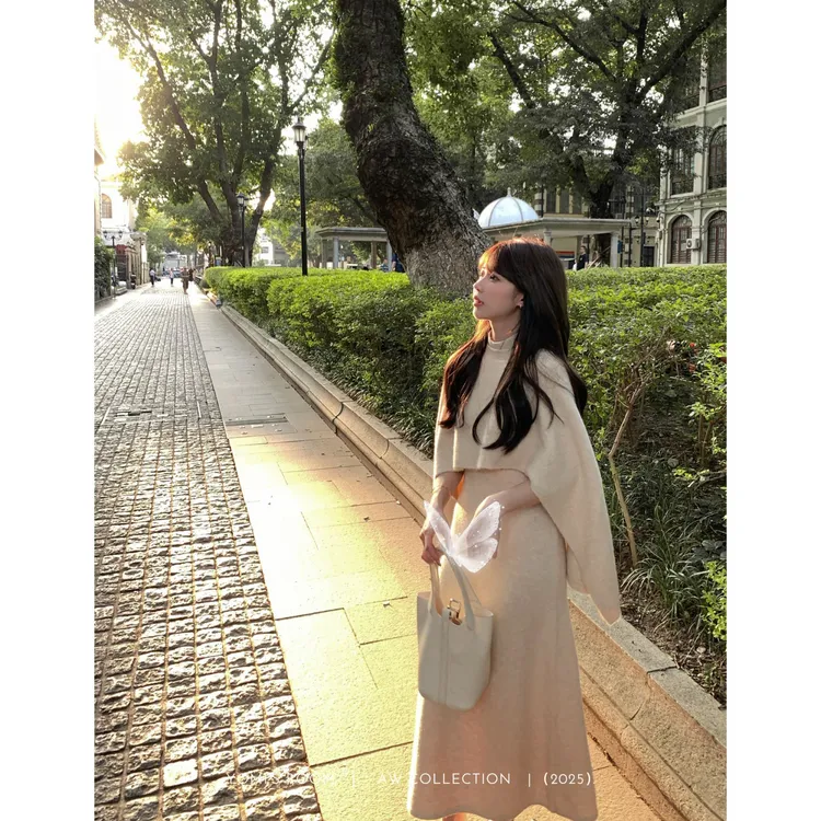 YOMI小个子【一叶知秋】羊毛老钱风连衣裙套装气质休闲秋季显白显瘦