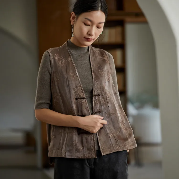 布小匠原创设计高级人丝炒色提花坎肩无袖上衣女2025新款国风马甲