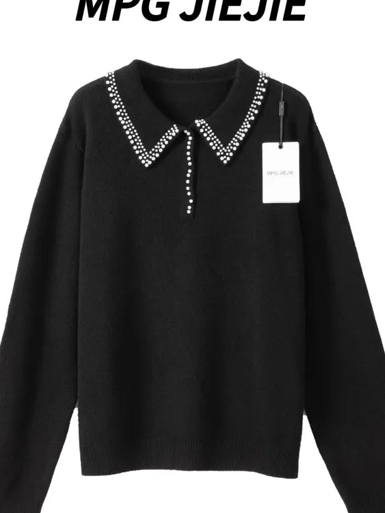 MPG JIEJIE【老钱风】5早秋绵羊毛领口珠珠点缀polo衫