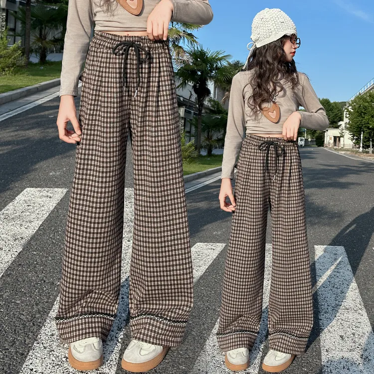 女童阔腿裤春秋款格子休闲裤儿童秋装直筒裤女孩秋季新款韩版裤子