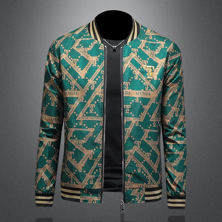 顿奇摩费涅字母印花夹克男士加肥加大码外套修身潮牌秋季新款刺绣