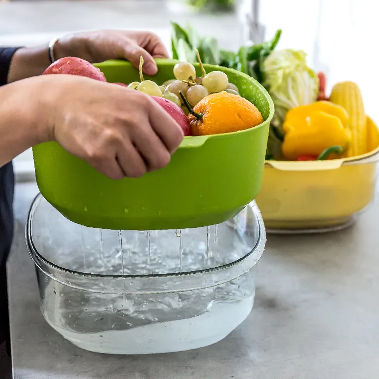 宜卡家居 双层果蔬沥水篮厨房洗菜盆沥水篮创意客厅果盆水果篮