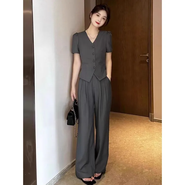 0752搭配一整套装女小香风时尚洋气西装阔腿裤气质职业显瘦高级感