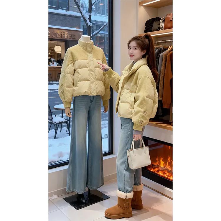 2025年秋冬季新款舒适百搭加厚保暖棉服女减龄立领拼接棉服外套潮