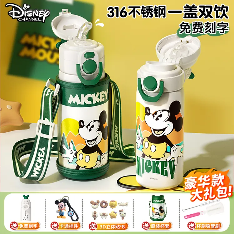 迪士尼儿童保温杯男女孩2025新款上学专用小学生幼儿园双饮吸管杯
