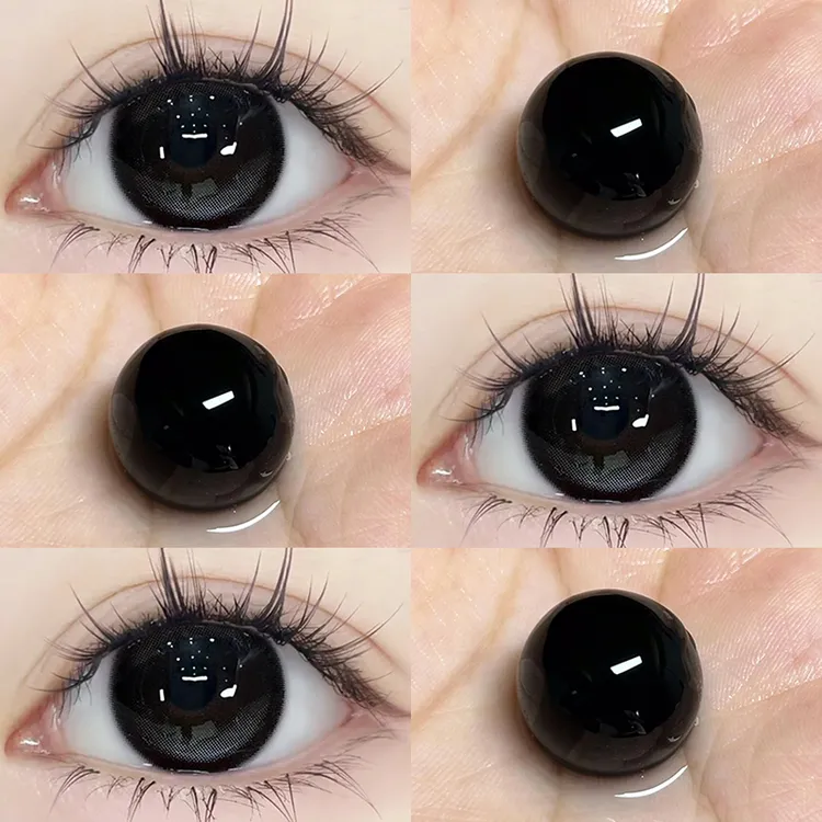 OVOLOOK半年抛美瞳玻璃黑珍珠素颜日常大直径黑色隐形眼镜2片装