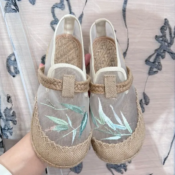 夏季新款绣花鞋民族风老北京布鞋女古风汉服鞋休闲透气欧根纱网鞋